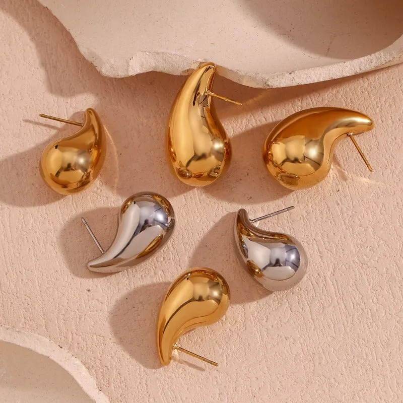 Wholesale Simple Geometric Stainless Steel 18K Gold Plated Small Hollow Teardrop Earrings