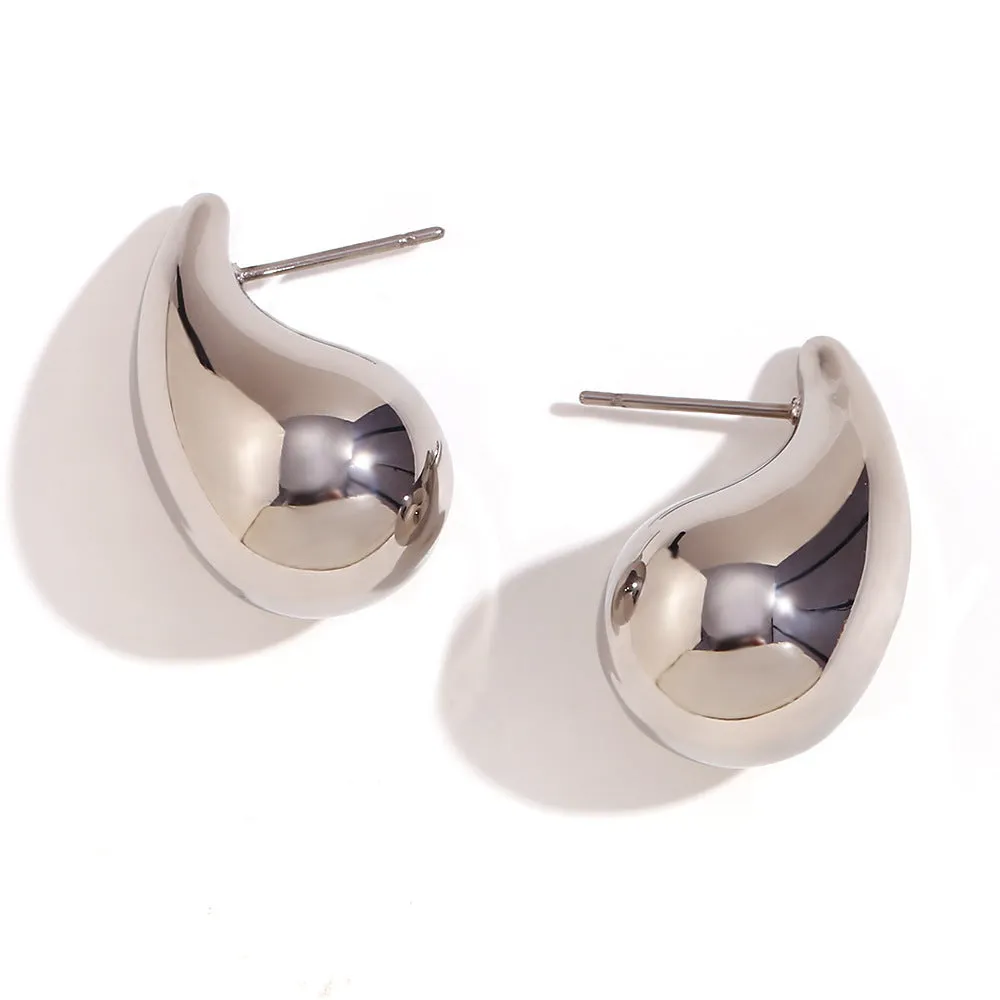 Wholesale Simple Geometric Stainless Steel 18K Gold Plated Small Hollow Teardrop Earrings