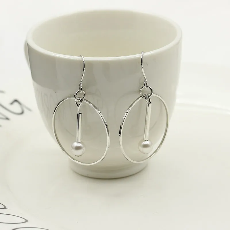 Wholesale Simple Hollow Round Personality Temperament Pearl Pendant Circle Drop Earrings