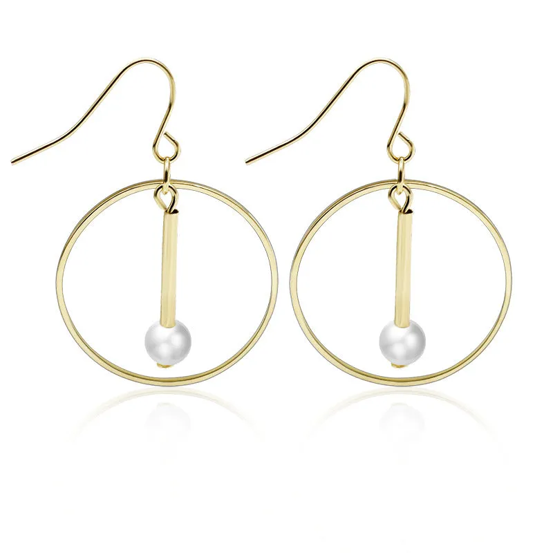 Wholesale Simple Hollow Round Personality Temperament Pearl Pendant Circle Drop Earrings