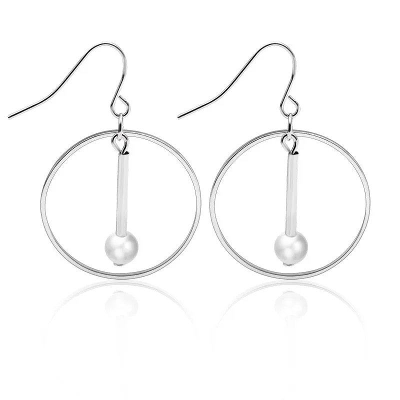 Wholesale Simple Hollow Round Personality Temperament Pearl Pendant Circle Drop Earrings