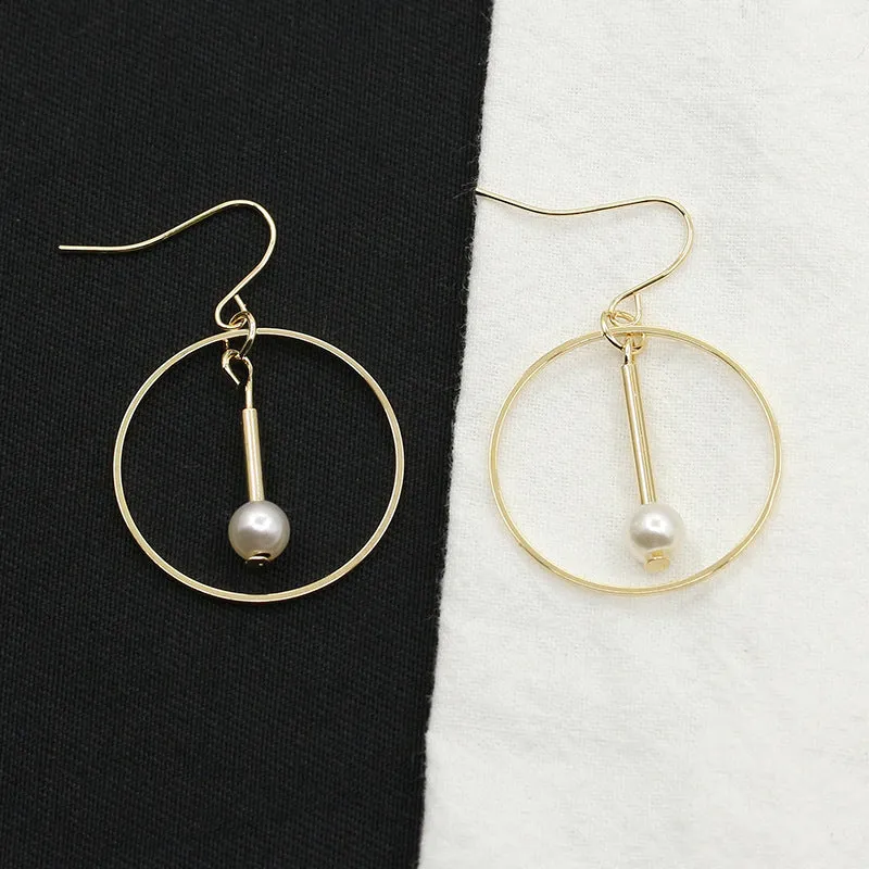 Wholesale Simple Hollow Round Personality Temperament Pearl Pendant Circle Drop Earrings