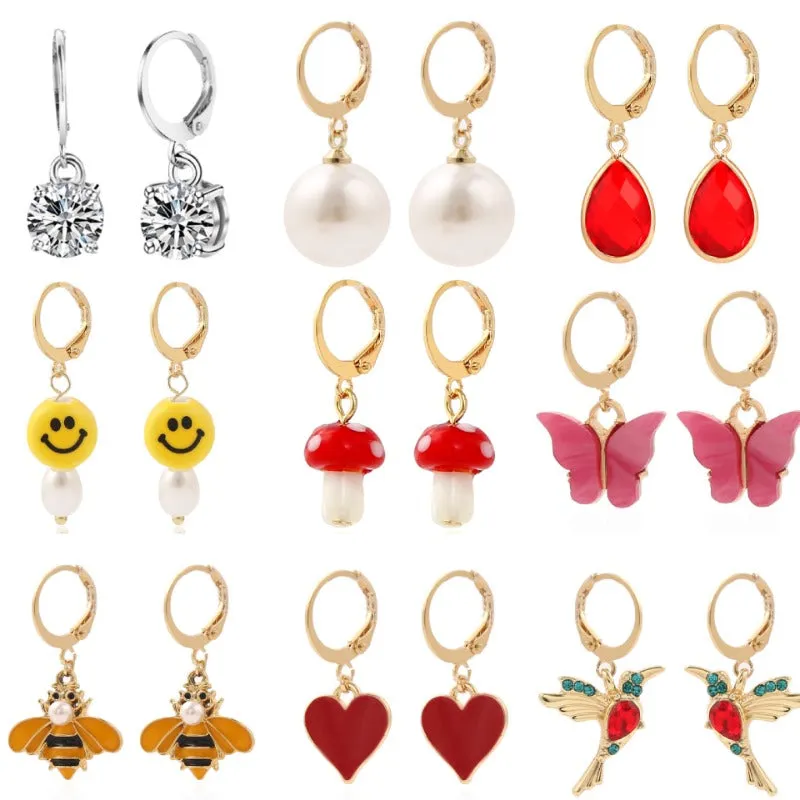 Wholesale Simple Pearl Smiley Bee Butterfly Set Mushroom Earrings