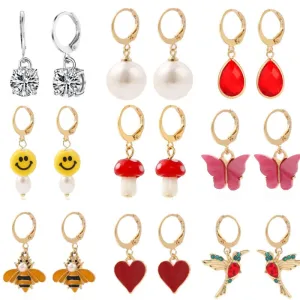 Wholesale Simple Pearl Smiley Bee Butterfly Set Mushroom Earrings