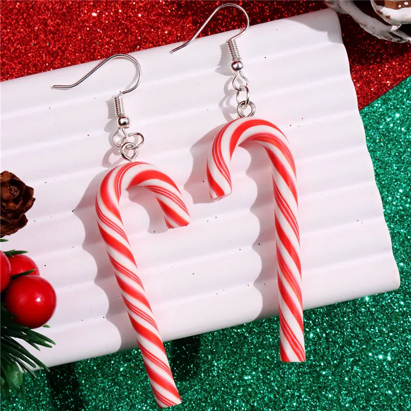 Wholesale Simulation Soft Pottery Large Cane Candy Christmas Rainbow Stripe Rainbow Candy Pendant Earrings