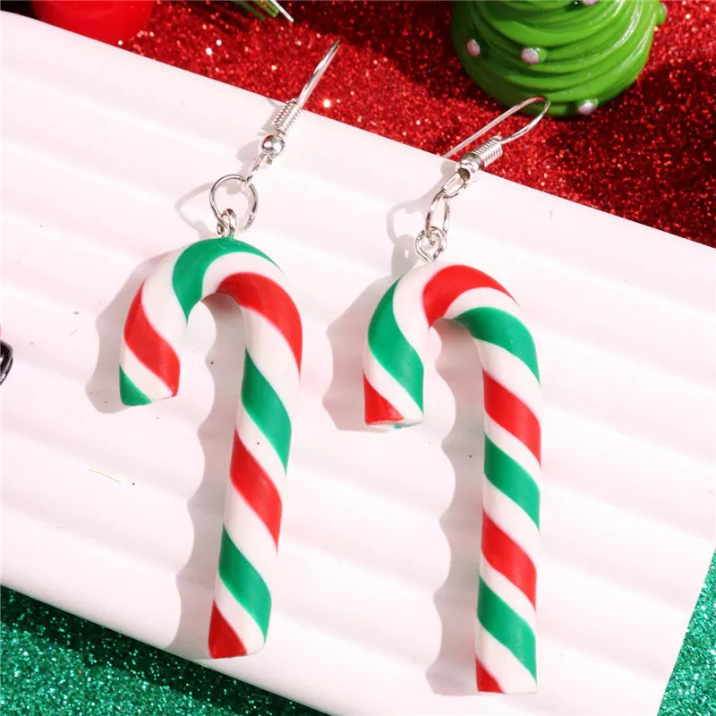 Wholesale Simulation Soft Pottery Large Cane Candy Christmas Rainbow Stripe Rainbow Candy Pendant Earrings