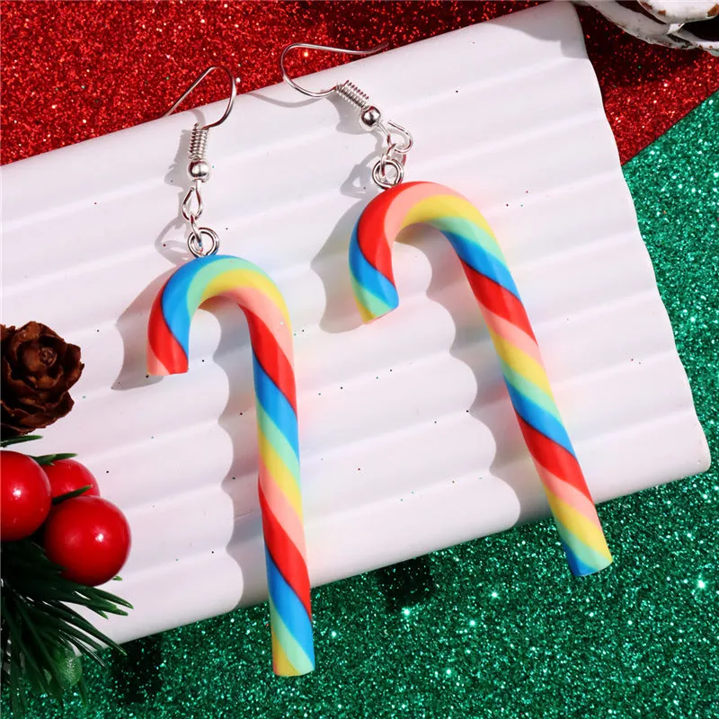 Wholesale Simulation Soft Pottery Large Cane Candy Christmas Rainbow Stripe Rainbow Candy Pendant Earrings