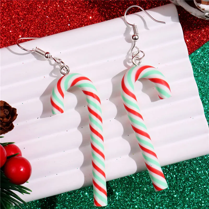 Wholesale Simulation Soft Pottery Large Cane Candy Christmas Rainbow Stripe Rainbow Candy Pendant Earrings