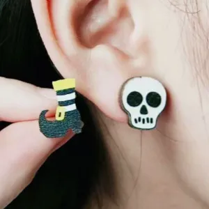 Wholesale Skull Spider Ghost Wood Earrings