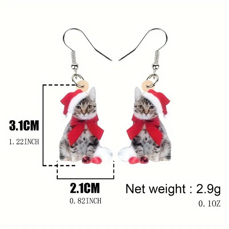 Wholesale Small Cute Christmas Cat Acrylic Holiday Earrings