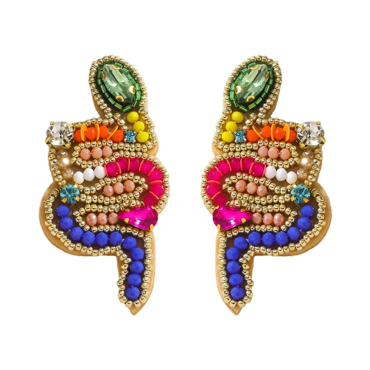 Wholesale snake-shaped hand-woven personalized colorful pearl earrings