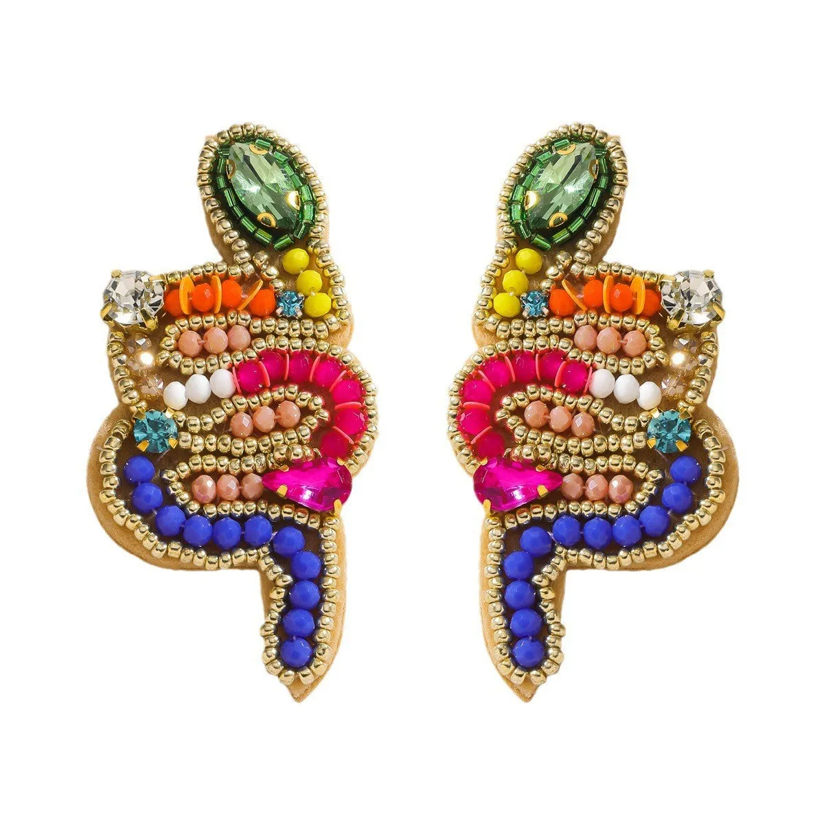 Wholesale snake-shaped hand-woven personalized colorful pearl earrings