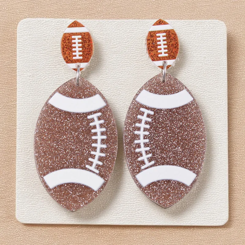Wholesale Sports Style Design, Rugby Acrylic Colorful Sparkling Fashion Earrings
