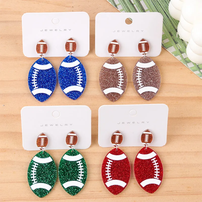 Wholesale Sports Style Design, Rugby Acrylic Colorful Sparkling Fashion Earrings