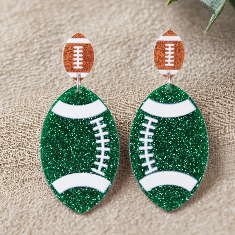 Wholesale Sports Style Design, Rugby Acrylic Colorful Sparkling Fashion Earrings