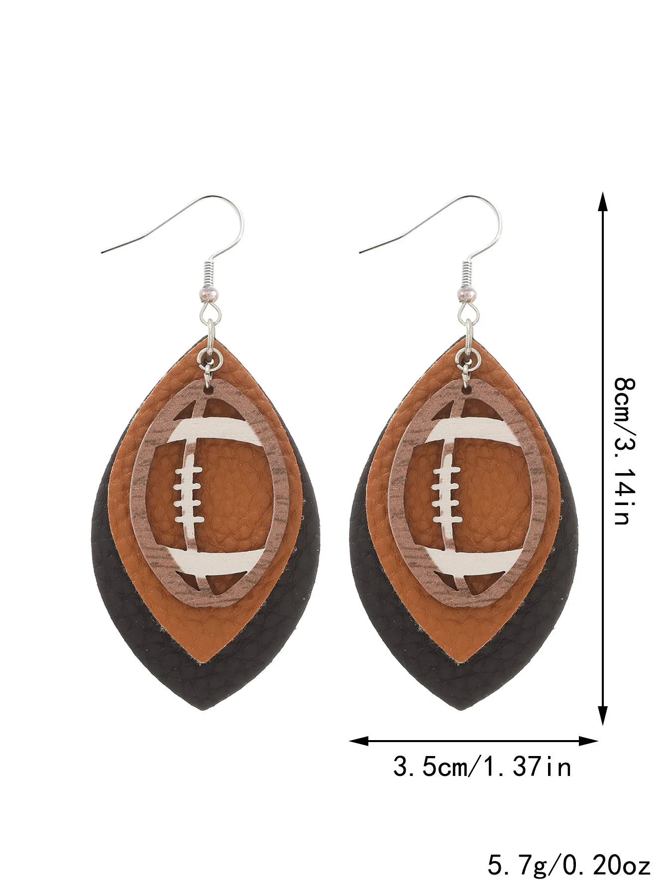Wholesale Sports Style Rugby Brown Leopard Print Leaf Three-layer Leather Dot Diamond Rugby Earrings