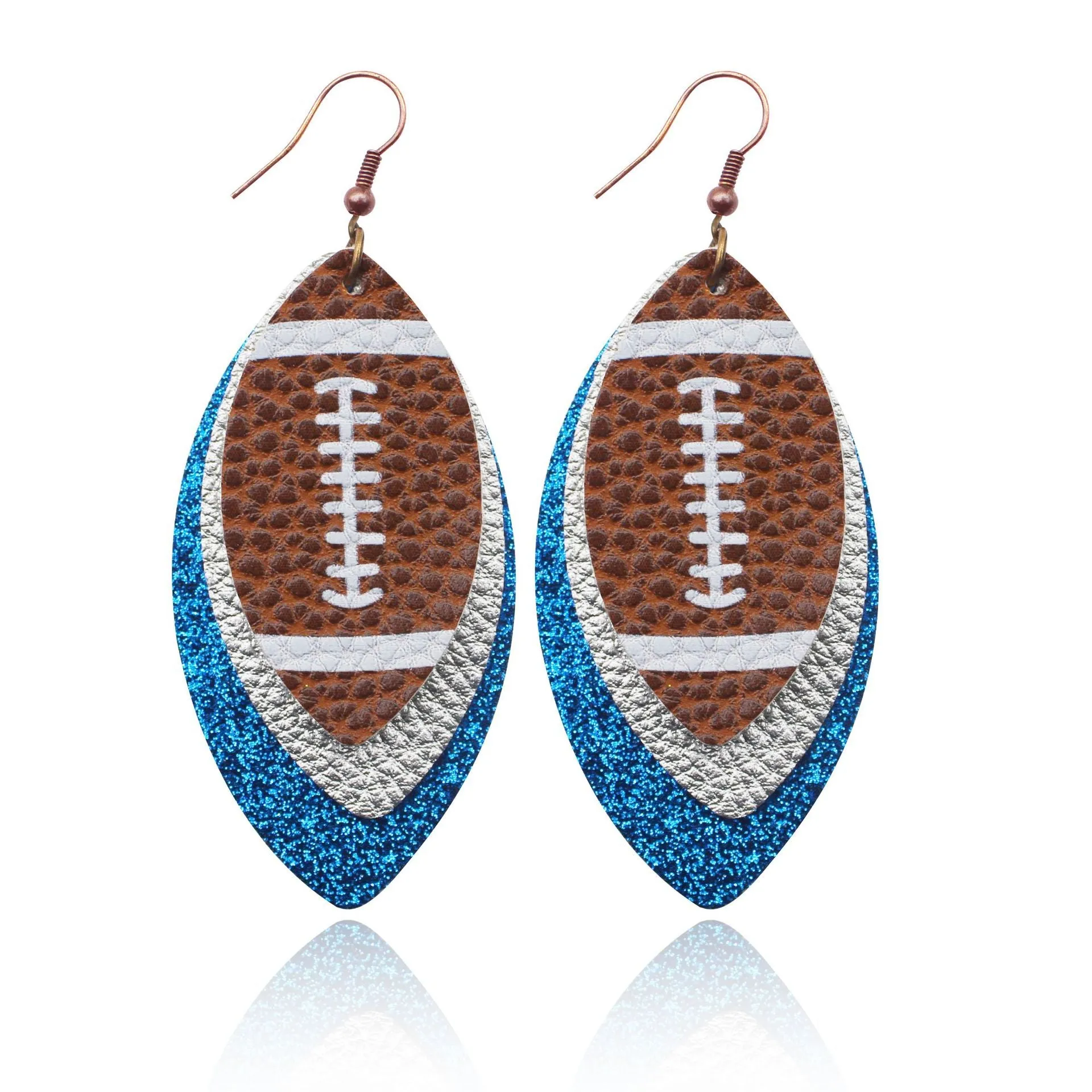 Wholesale Sports Style Rugby Brown Leopard Print Leaf Three-layer Leather Dot Diamond Rugby Earrings