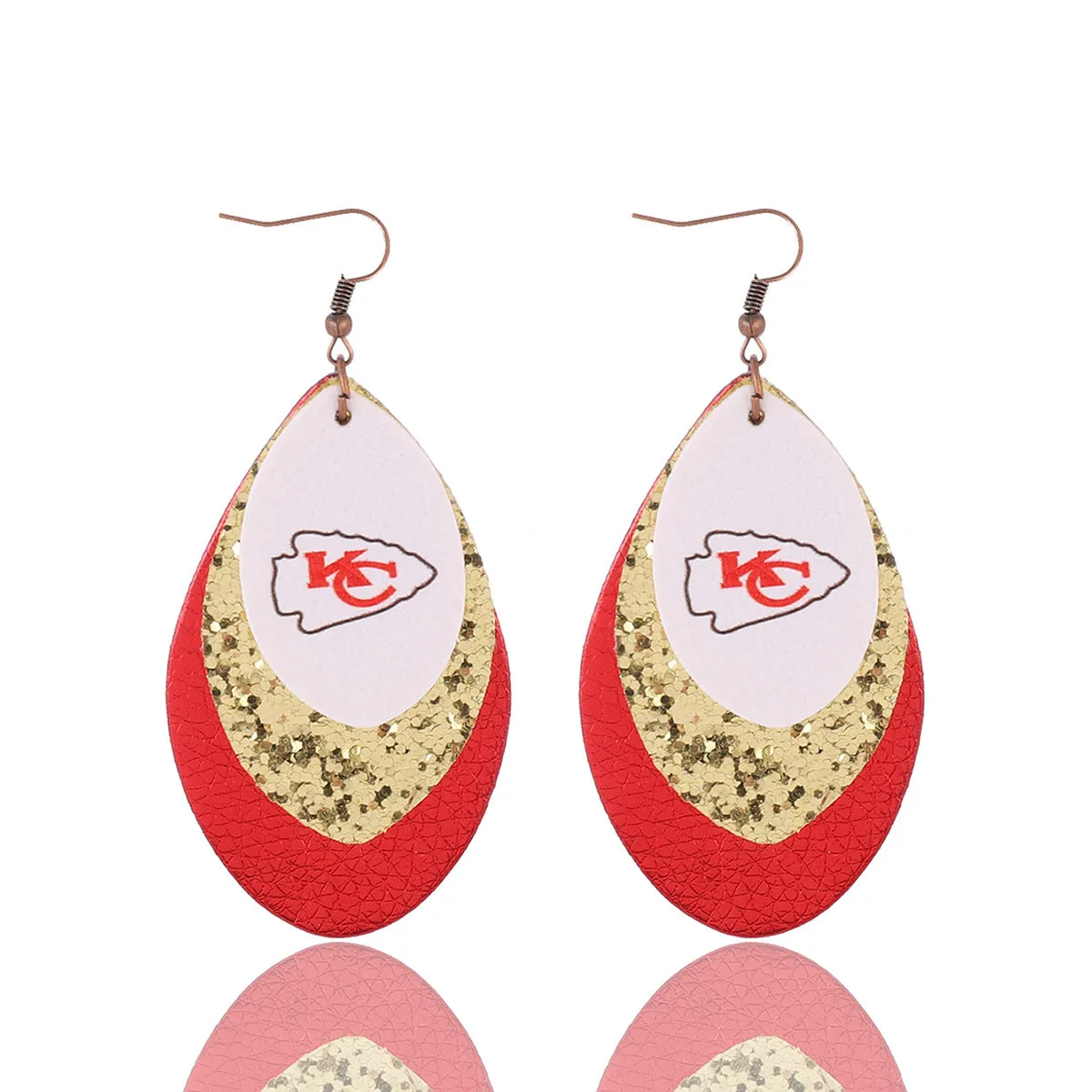 Wholesale Sports Style Rugby Brown Leopard Print Leaf Three-layer Leather Dot Diamond Rugby Earrings