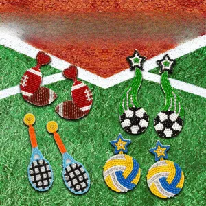 Wholesale Sports-themed Handmade Beaded Soccer Ball Rice Bead Earrings