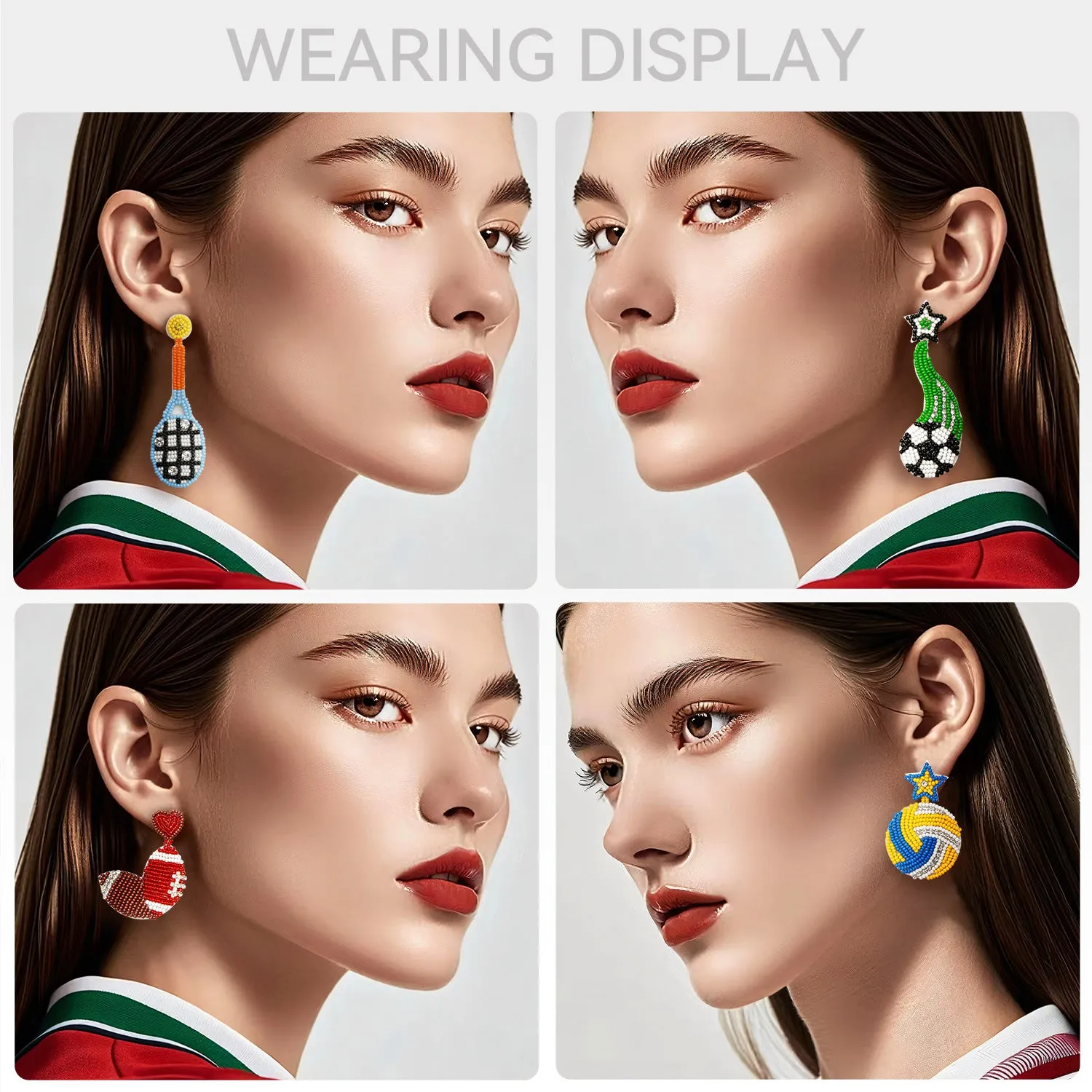 Wholesale Sports-themed Handmade Beaded Soccer Ball Rice Bead Earrings