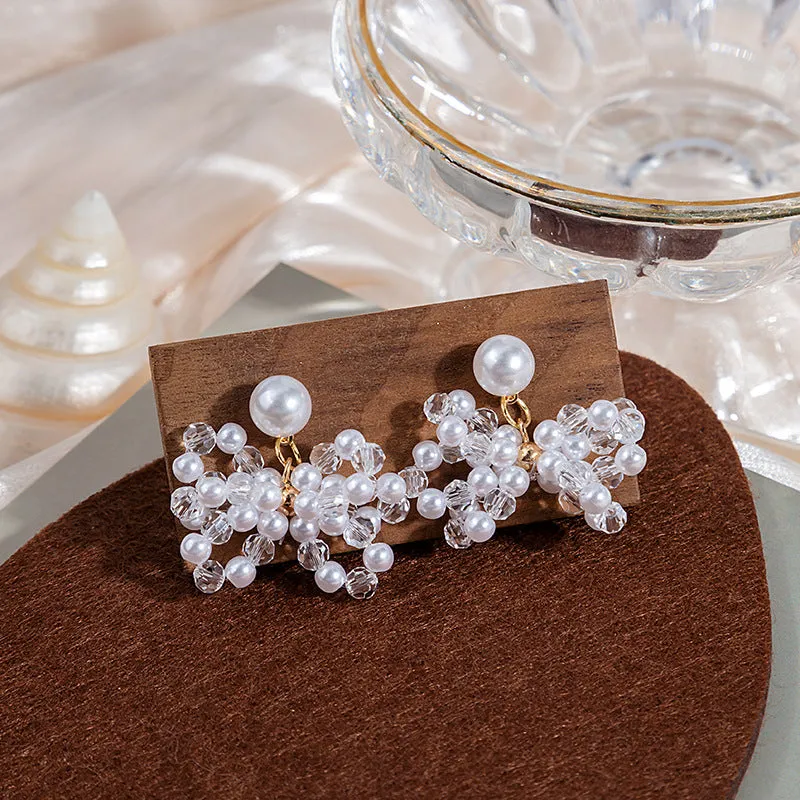 Wholesale Spring and summer colorful flower earrings handmade crystal beaded braided long earrings