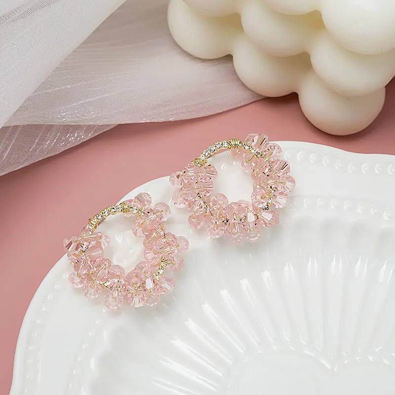 Wholesale Spring and summer colorful flower earrings handmade crystal beaded braided long earrings