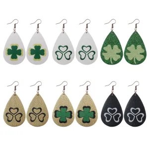 Wholesale St. Pa Festival Clover Leather Printed PU Earrings Drops Earrings