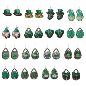Wholesale St. Parcret festival Green lucky grass rainbow hat beard Irish wooden earrings