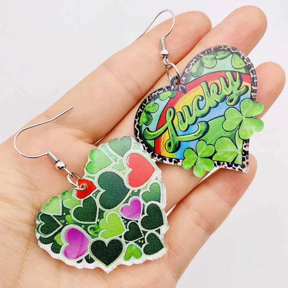 Wholesale St. parcret festival green lucky grass rainbow love acrylic earrings