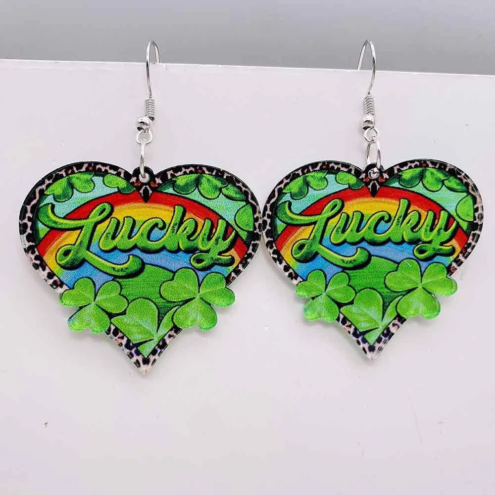 Wholesale St. parcret festival green lucky grass rainbow love acrylic earrings