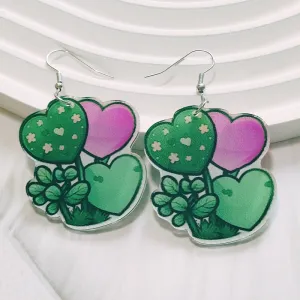 Wholesale St. Paric festival colorful double-sided heart-shaped green plant clover acrylic earrings