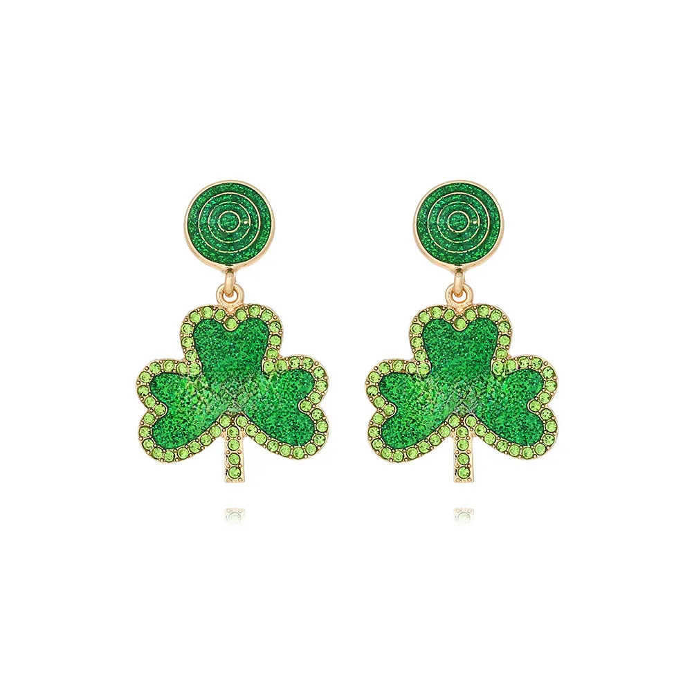 Wholesale St Patrick letter clover alloy drop oil Diamond Irish green Carnival earrings