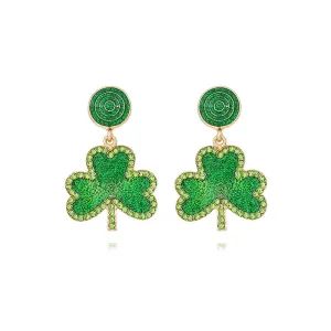 Wholesale St Patrick letter clover alloy drop oil Diamond Irish green Carnival earrings