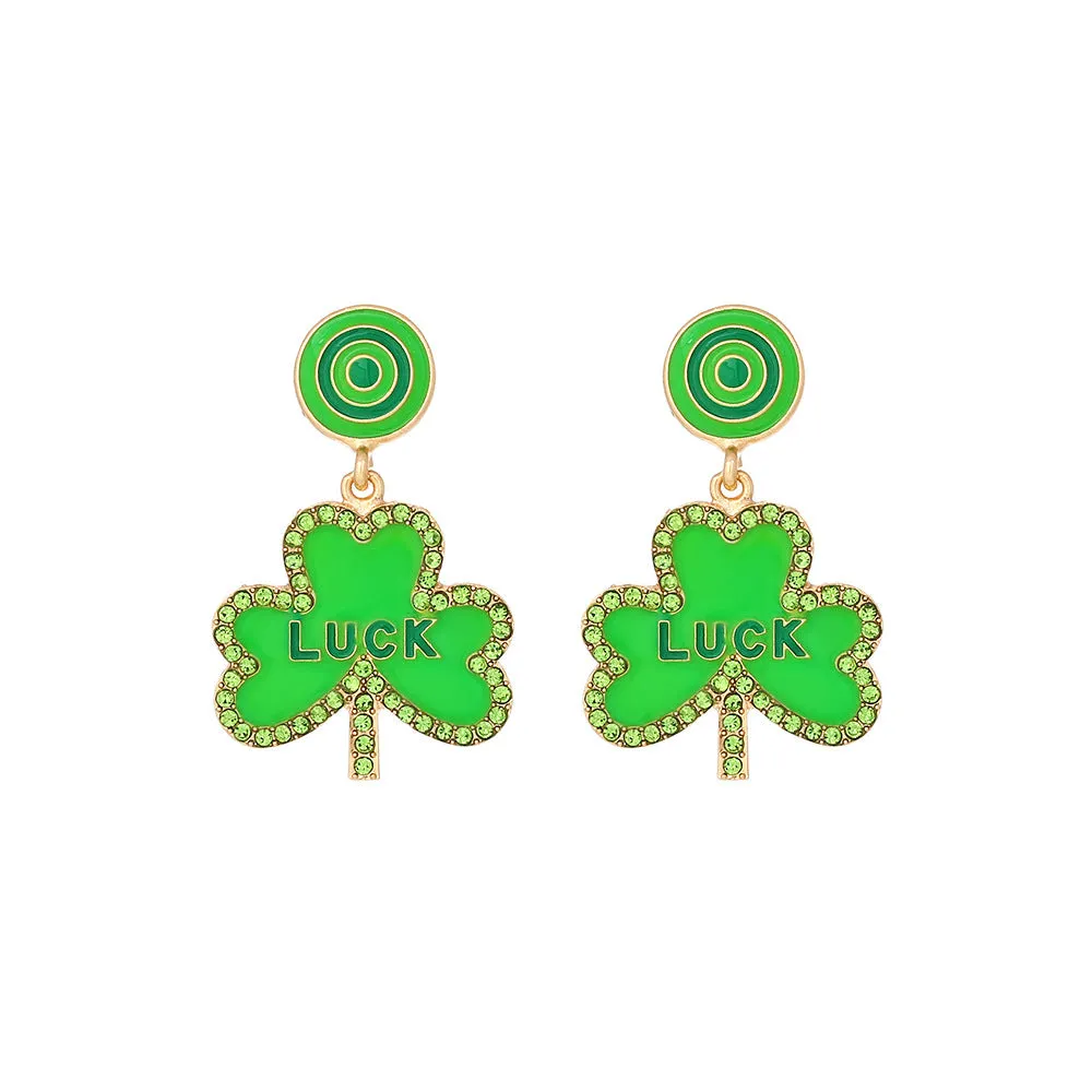 Wholesale St Patrick letter clover alloy drop oil Diamond Irish green Carnival earrings