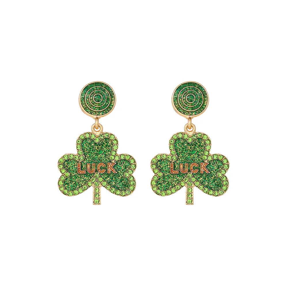 Wholesale St Patrick letter clover alloy drop oil Diamond Irish green Carnival earrings