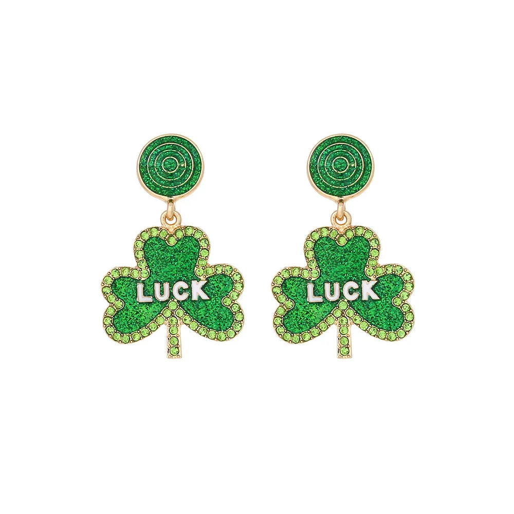 Wholesale St Patrick letter clover alloy drop oil Diamond Irish green Carnival earrings
