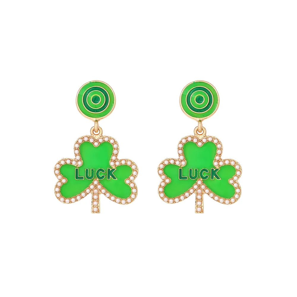 Wholesale St Patrick letter clover alloy drop oil Diamond Irish green Carnival earrings