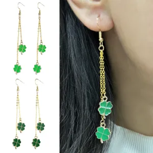 Wholesale St. Patrick's Clover Four-leaf Clover Lucky Chain Pendant Metal Fashion Earrings