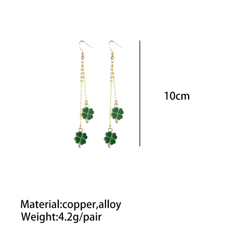 Wholesale St. Patrick's Clover Four-leaf Clover Lucky Chain Pendant Metal Fashion Earrings
