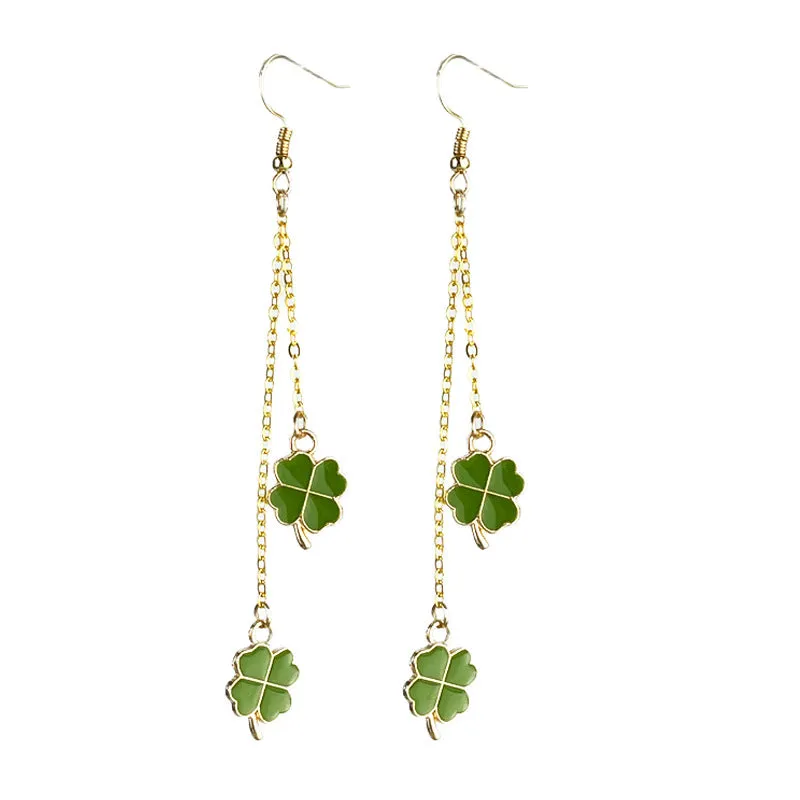 Wholesale St. Patrick's Clover Four-leaf Clover Lucky Chain Pendant Metal Fashion Earrings