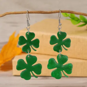 Wholesale St. Patrick's Day Carnival Cool All-match Green Acrylic Glitter Lucky Four-leaf Clover Ear Hook