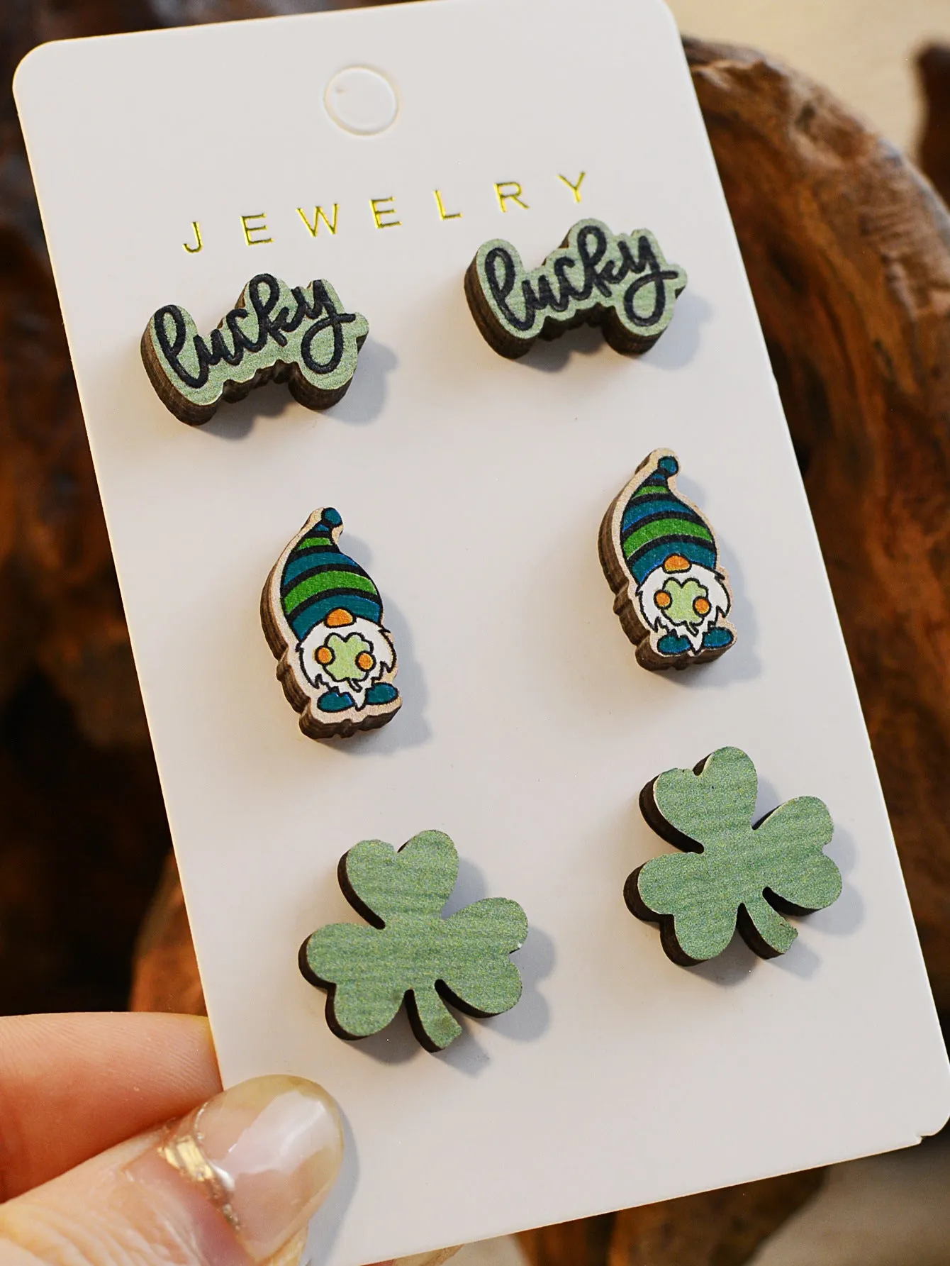 Wholesale St. Patrick's Day Carnival Wooden Small Stud Earrings