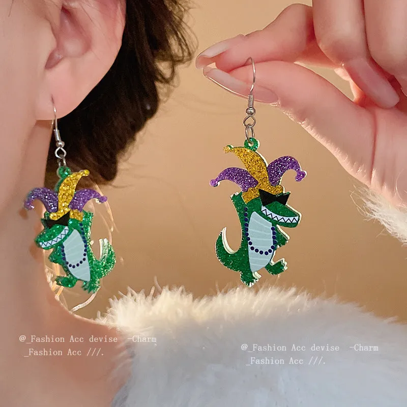 Wholesale St. Patrick's Day Cartoon Dinosaur Clown Hat Hook Carnival Party Earrings