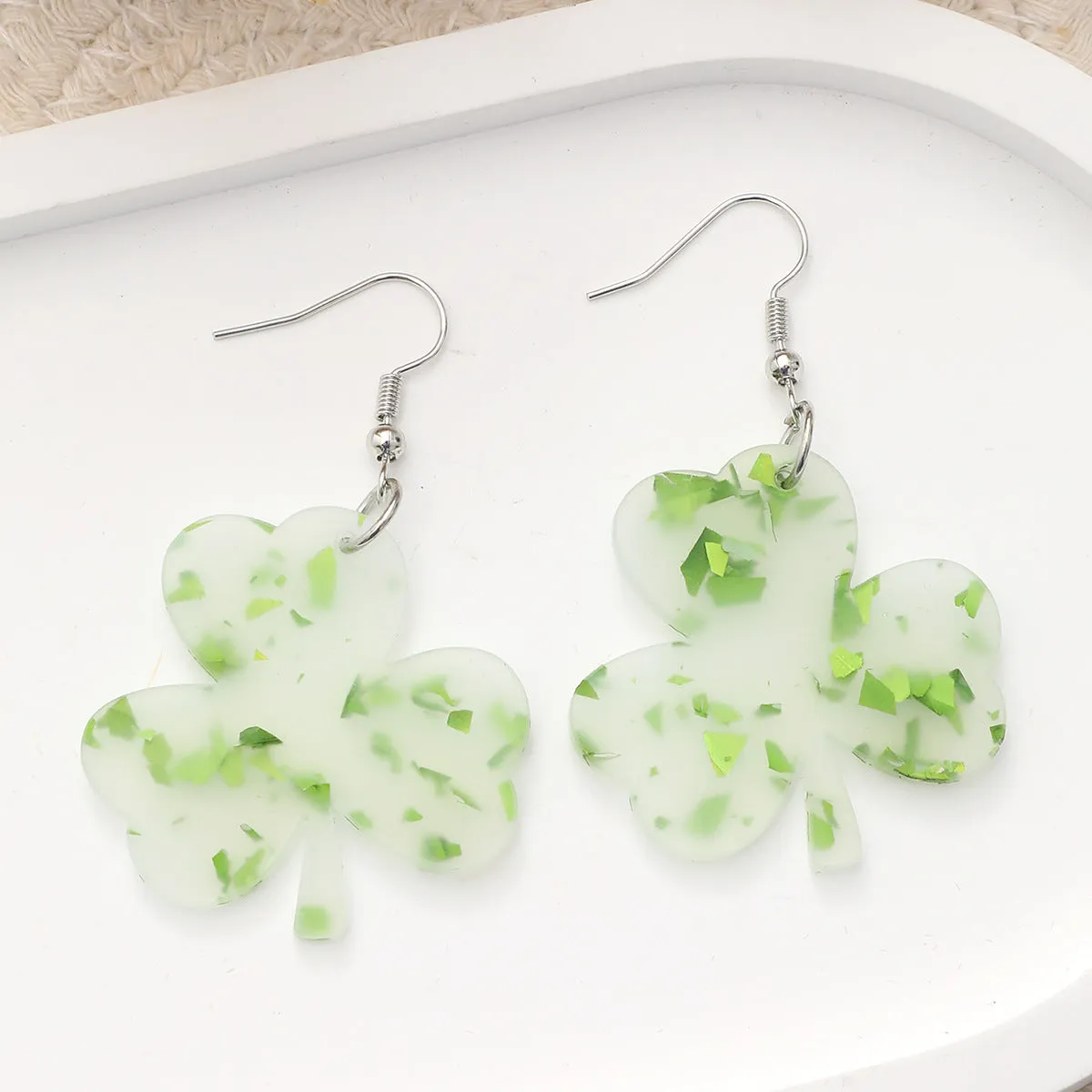Wholesale St. Patrick's Day Clover Plant Acrylic Earrings Small Fresh High Elegant Leaf Earrings