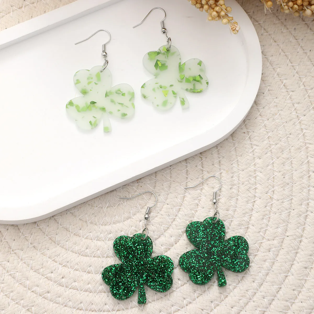 Wholesale St. Patrick's Day Clover Plant Acrylic Earrings Small Fresh High Elegant Leaf Earrings