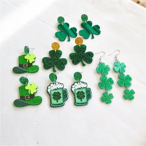 Wholesale St Patrick's Day earrings Carnival personalized all-match Green acrylic glitter Clover lucky grass earrings