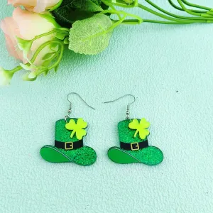 Wholesale St Patrick's Day earrings Carnival personalized all-match Green acrylic glitter four-leaf clover lucky grass earrings