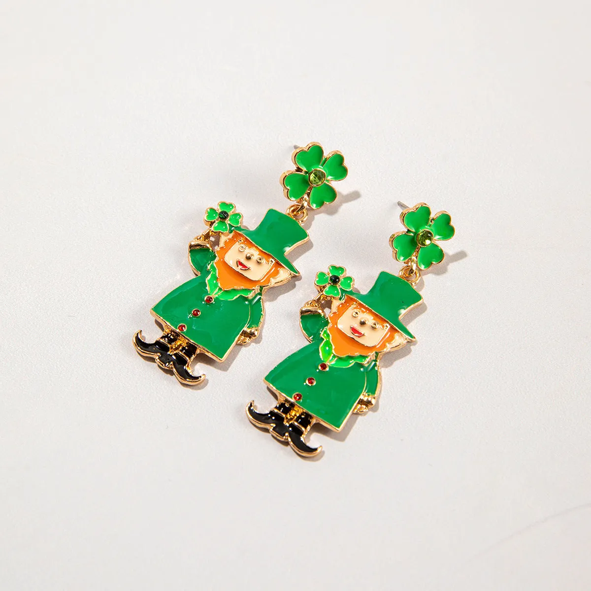 Wholesale St. Patrick's Day green four-leaf clover earrings alloy oil drop diamond Irish carnival earrings