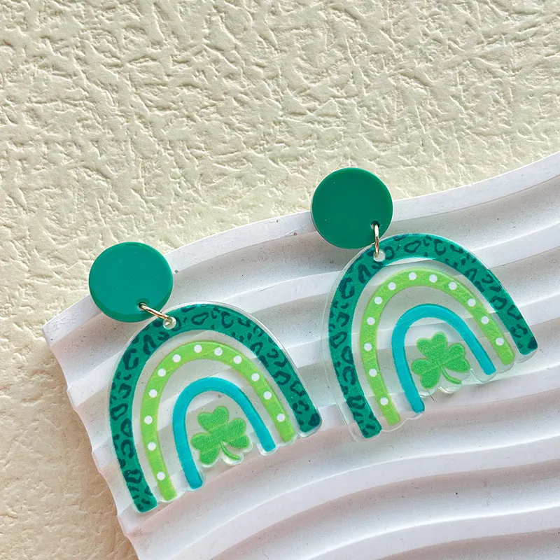 Wholesale St. Patrick's Day Irish Carnival Green Acrylic Glitter Clover Earrings