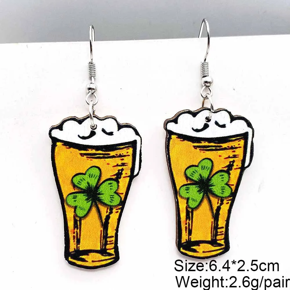 Wholesale St. Patrick's Day Irish Clover Penguin Owl Wooden Earrings